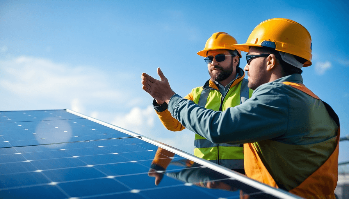 A person installing Solar Panels